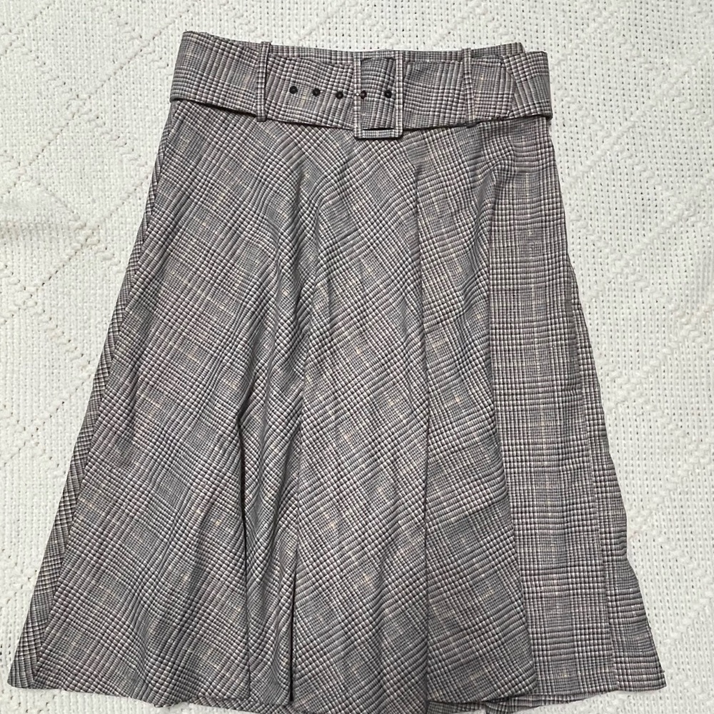 Worthington Checkered A-Line Skirt with Belt